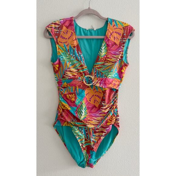 Bleu Rod Beattie Tropical Palm Print One Piece Swimsuit Size 8 - Picture 1 of 7